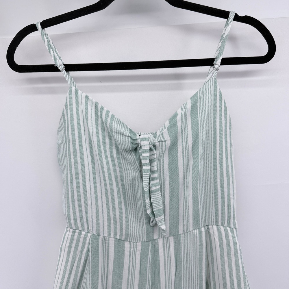 MINKPINK Revolve Sage Green White Striped Tie Front Wide Leg Jumpsuit Medium - Picture 3 of 4